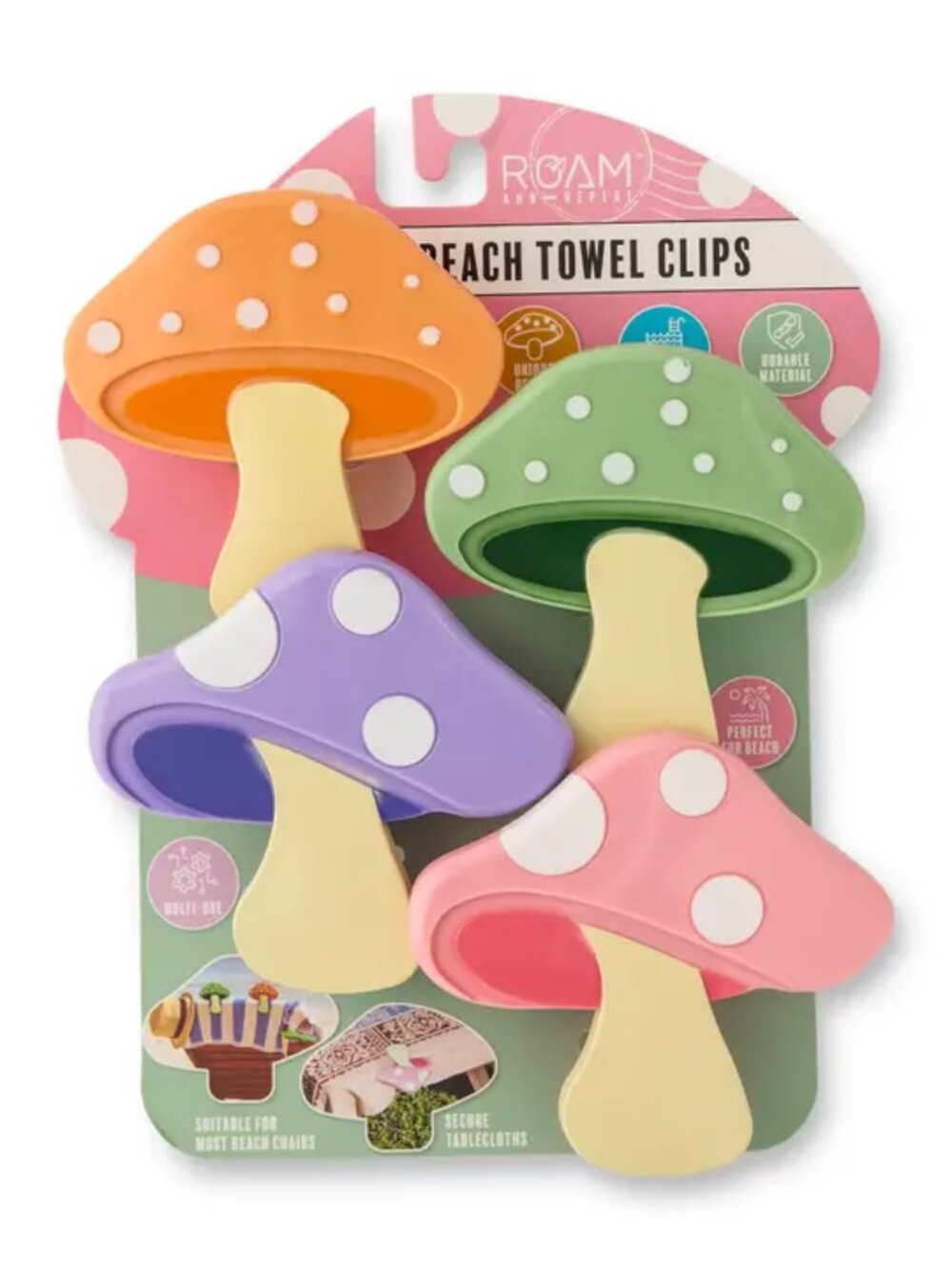 ROAM Beach Towel Clips — Colorful Mushroom Set